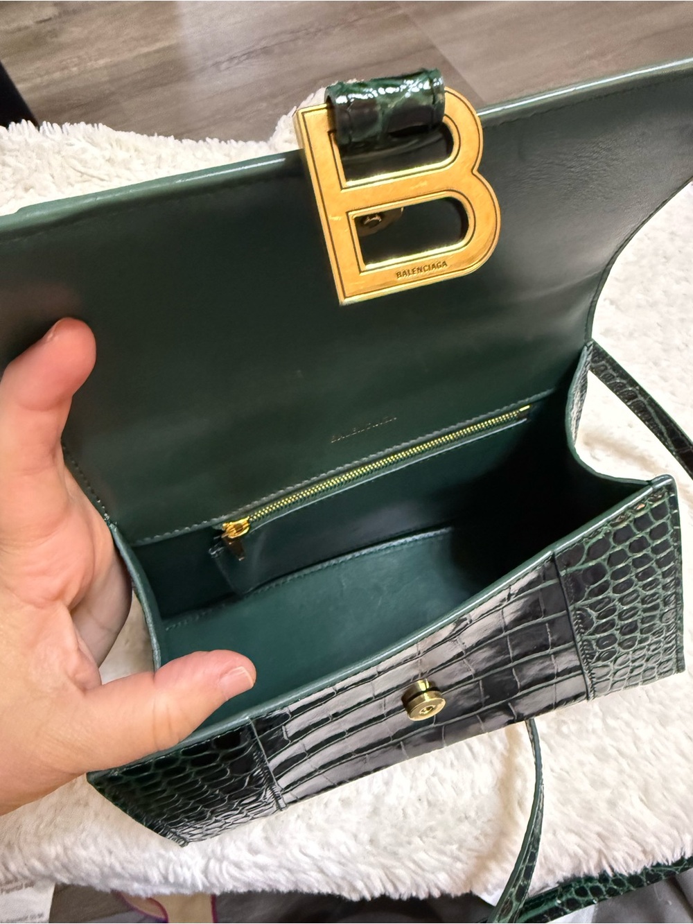 Balenciaga Hourglass Mini Top Handle Bag in Dark Green Croc Embossed - Picture 5 of 5